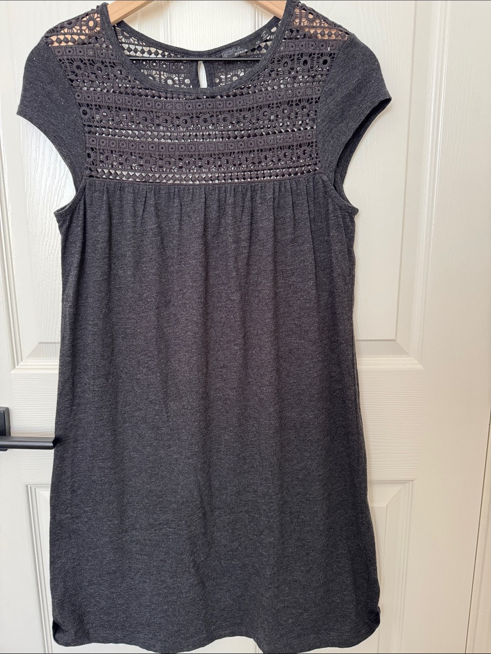 Prana Dark Gray Crochet Yoke Cap Sleeve Dress